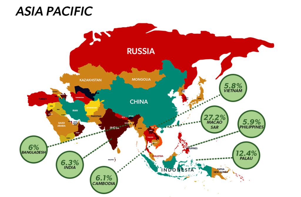 A map of asia and pacific countries.