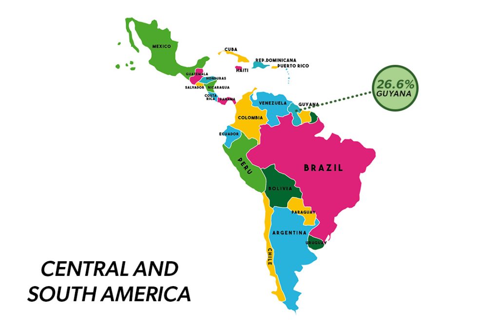 A map of central and south america.